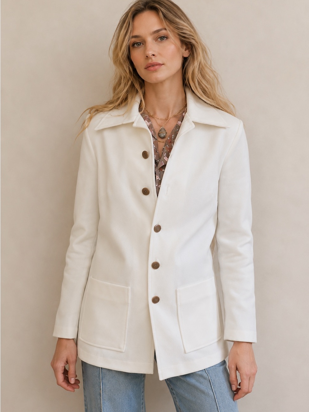 Vintage Sears Sir Jac Leisure White Button Down Pointy Collar Blazer Size 6-8